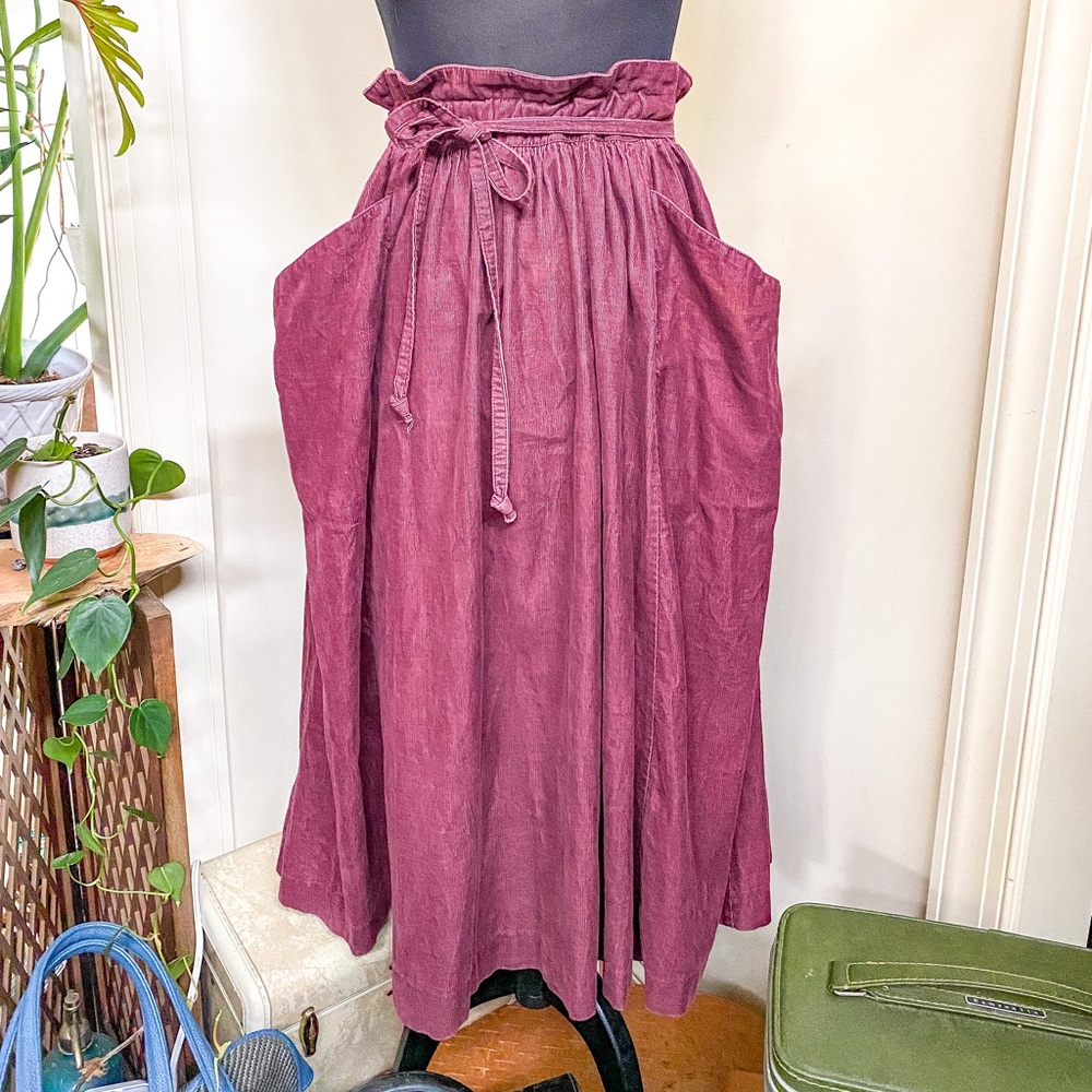 SOLD Vintage 70s Burgundy Corduroy Midi Skirt - Picture 2 of 7